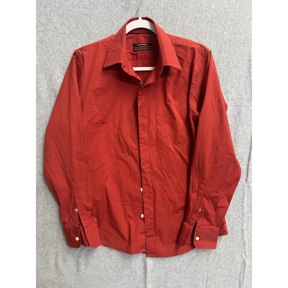 Club Monaco Mens Small Burnt Orange Cotton Long Sleeve Button Down Shirt Pocket